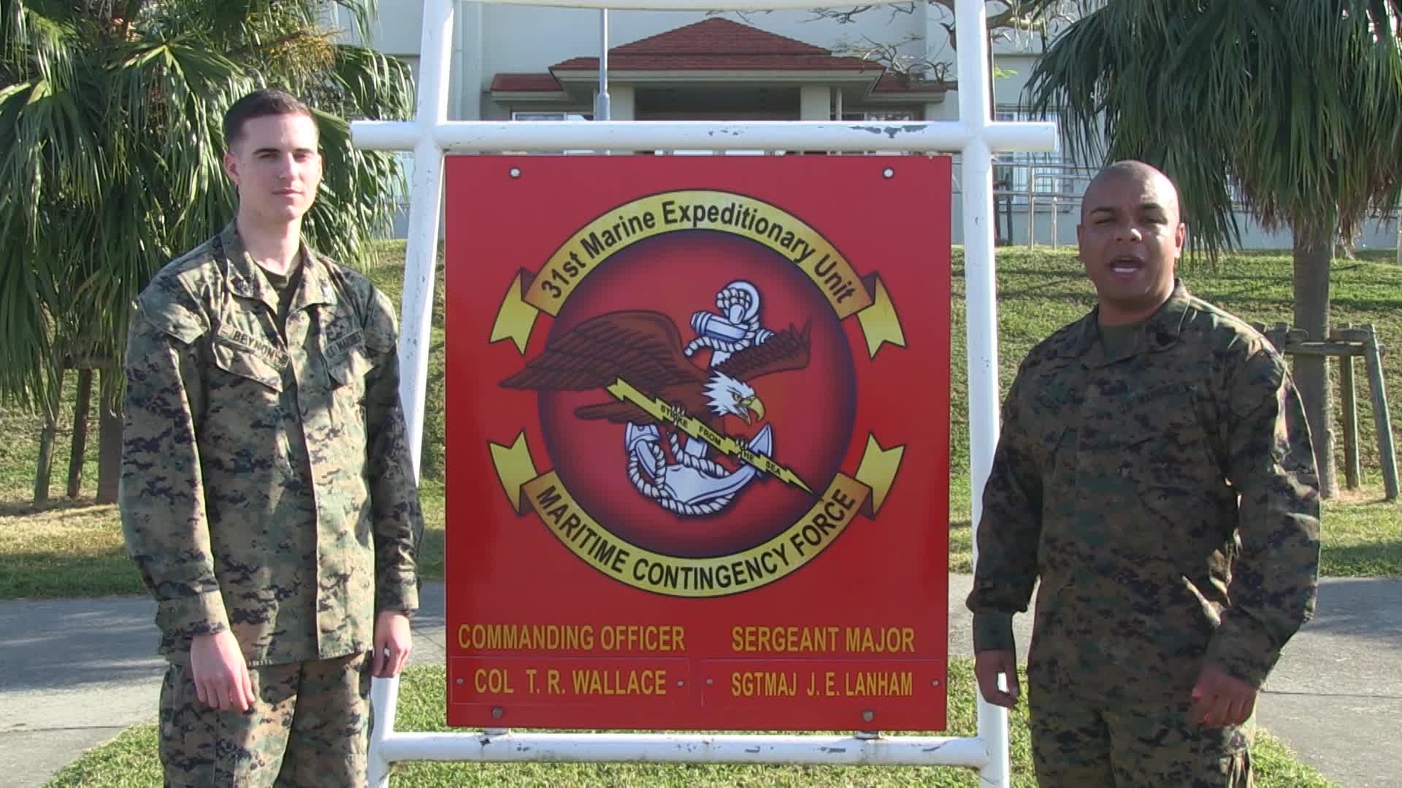 Sgt. Kyle Beynon and Gunnery Sgt. Nils Galeano send Thanksgiving greetings to friends and family in Los Angeles, California.