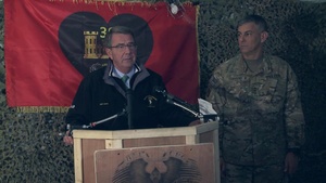 Carter Briefs Media at Qayyarah Airfield West, Iraq