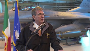 Carter Briefs Media at Aviano Air Base