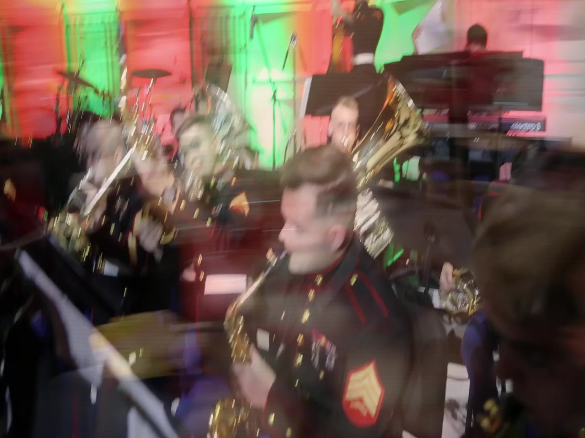 Marines assigned to the 2nd Marine Aircraft Wing Band and audience members participate in a mannequin challenge during the 2nd MAW Band’s Christmas Concert aboard Marine Corps Air Station Cherry Point, N.C., Dec. 18, 2016. The mannequin challenge started the night off before the musical segments of the annual concert. The challenge was a fun way for the band and audience members to come together to create a memorable experience for the 2016 concert. (Marine Corps video by Cpl. Jason Jimenez/Released)