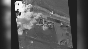 Coalition airstrike destroys a Da'esh weapons cache near Mosul, Iraq.