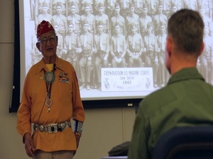Navajo Code Talker Gives VMU-2 Marines a Lesson in Marine Corps History