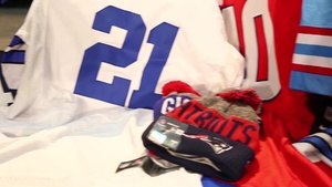 Intellectual property rights (IPR) seizures on display during a CBP/ICE joint press conference prior to Super Bowl LI.