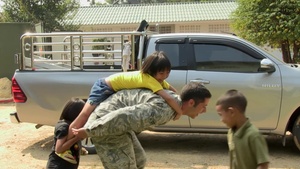 Members of the U.S. Air Force and the Royal Thai Army work together to build a classroom during Cobra Gold 2017