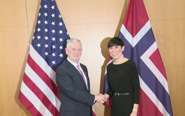 Secretary of Defense Jim Mattis meets with Norwegian Minister of Defence Ine Søreide