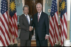 Secretary of State Rex Tillerson Camera Spray with the Malaysian Minister of Foreign Affairs