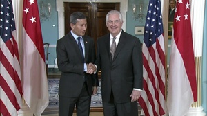 Secretary of State Rex Tillerson camera spray with Dr. Vivian Balakrishnan, Minister for Foreign Affairs of the Republic of Singapore, at the Department of State
