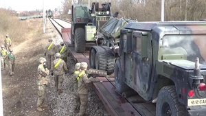 The 2nd Stryker Cavalry Regiment equipment arrives in Orzysz Poland