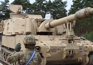 3rd Battalion, 29th Field Artillery Regiment bring equipment to Zagan, Poland B-roll
