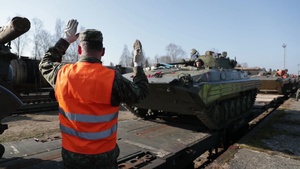 Slovak soldiers arrive in Latvia (Vehicle B-roll)