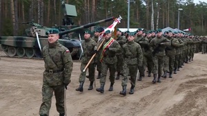 Battle Group Poland is hailed in Orzysz, Poland B-roll