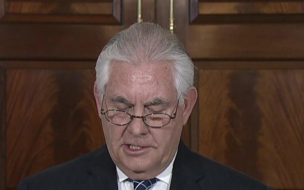 Secretary Tillerson delivers a statement at the Department of State