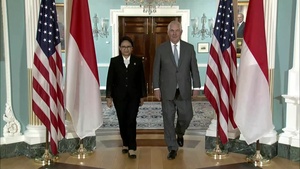 Secretary of State Rex Tillerson camera spray with Indonesian Foreign Minister