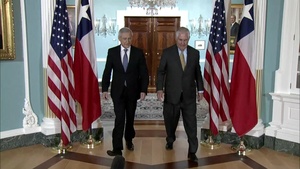 Secretary of State Rex Tillerson camera spray with Minister of Foreign Relations of the Republic of Chile