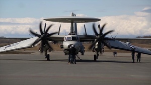 U.S. Navy E-2C Hawkeye opening up its wings for takeoff in support of Northern Edge 17