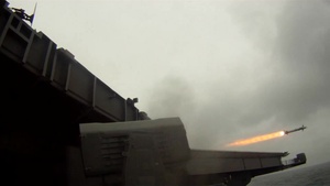 USS Theodore Roosevelt Shoots Rolling Airframe Missiles (RAM)