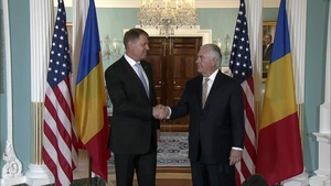 Camera Spray with Secretary of State Rex Tillerson and Romanian President Klaus Werner Iohannis,
