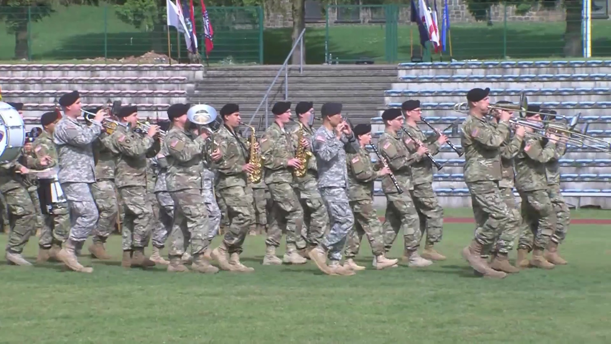 The U.S. Army Europe (USAREUR) Band, during the 16th Sustainment Brigade Change of Command Ceremony, on May 23, 2017 in Baumholder, Germany  (U.S. Army Video by Visual Information Specialist Ruediger Hess/Released)