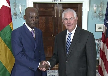 Secretary of State Tillerson camera spray with Togolese Foreign Minister Robert Dussey