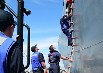 USS Coronado conducts RHIB operations.