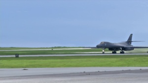B-1B Lancer take-off at Andersen AFB, Guam (broll)
