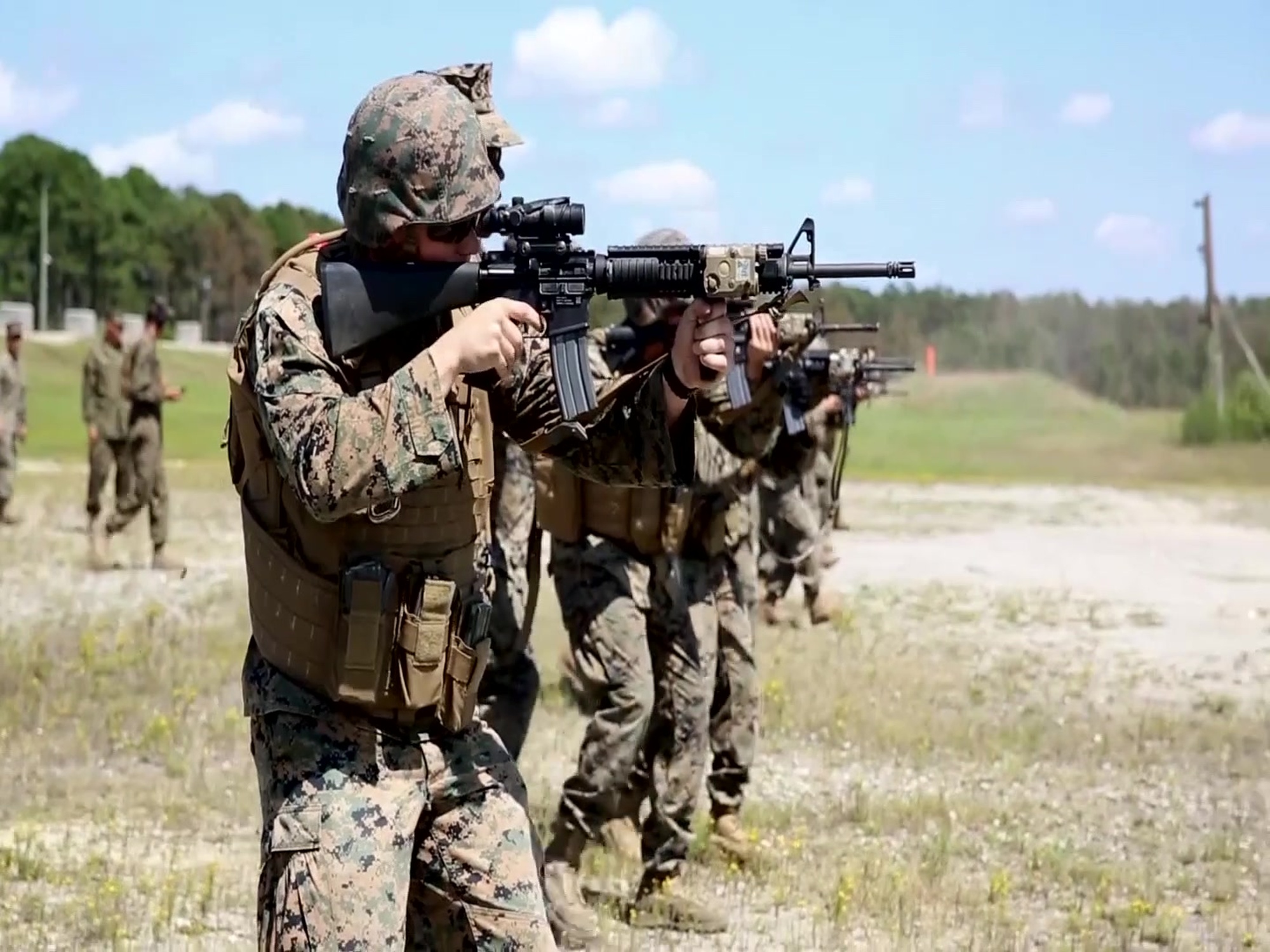 Located, closed with, and destroyed the enemy… 	<br />MASS-1 Marines firing and maneuvering at the range during tables 3-6 shoot!<br /><br />Marines assigned to Marine Air Support Squadron 1 improve their marksmanship skills by qualifying in tables 3 through 6 at a range on Marine Corps Base Camp Lejeune, N.C., Aug. 30, 2017. Tables 3 and 4 are shot at unknown distances during the daytime and nighttime; while tables 5 and 6 are shot while maneuvering toward the targets. MASS-1 is assigned to Marine Air Control Group 28, 2nd Marine Aircraft Wing. (U.S. Marine Corps video by Pfc. Cody Rowe/ Released)