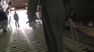 B-roll 3 of 3 of 101st Airborne Division (AASLT) Soldiers preparing HH-60 medevac Blackhawk helicopters for loading onto a C-5 Galaxy