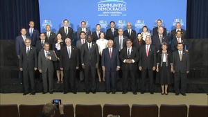 Secretary of State Rex Tillerson participates in Family Photo with 30 Community of Democracies Governing Council Heads of Delegation