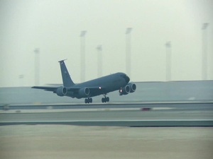 Aircraft takeoffs at Al Udeid Air Base, Qatar