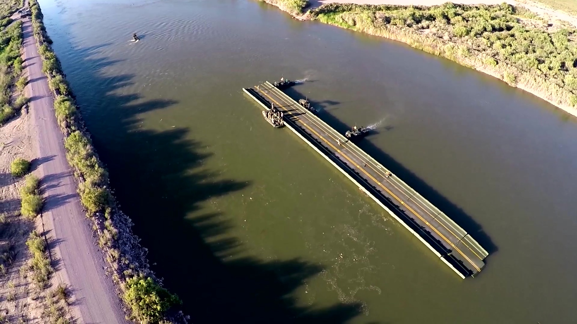 U.S. Marines with Bridge Company, 7th Engineer Support Battalion, 1st Marine Logistics Group, contruct a continuous bridge span across the Colorado River in support of 1st Light Armored Reconnaissance Battalion, 1st Marine Division, at Blythe, Calif., Sept. 6-17, 2017.  A continuous span bridge hasn&#39;t been constructed across the Colorado River in approximately 14 years.