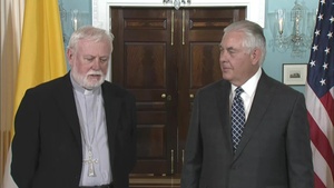 Secretary Tillerson Camera Spray with Holy See Secretary for Relations with States