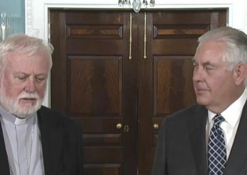 Secretary Tillerson Camera Spray with Holy See Secretary for Relations with States