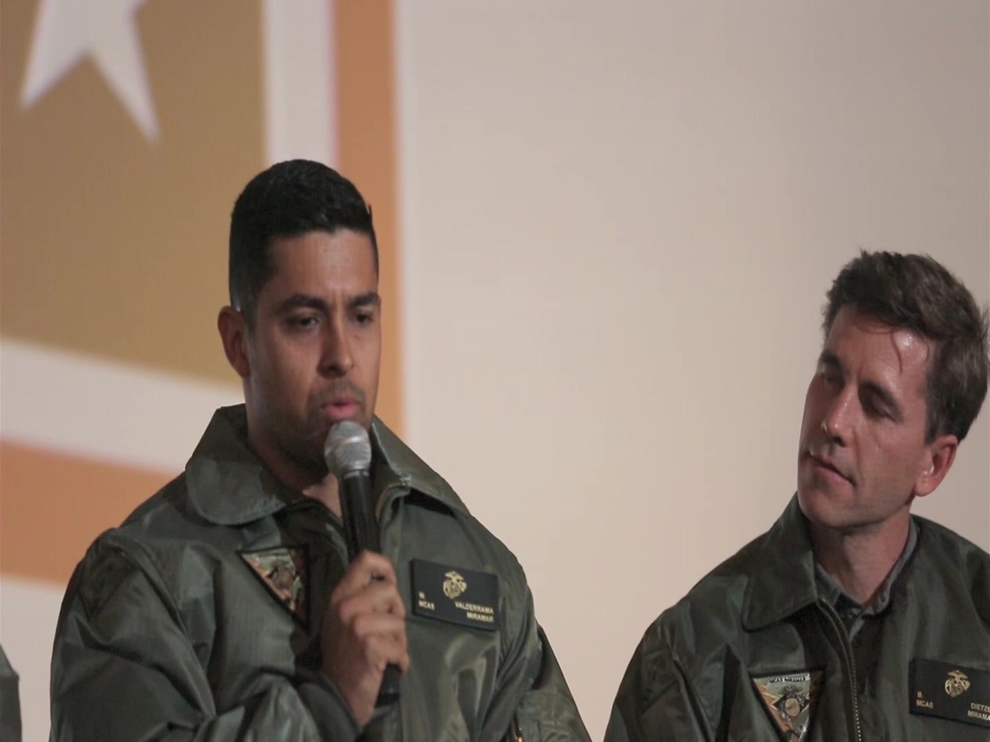 Brian Dietzen, Duane Henry, Sean Murray and Wilmer Valderrama, cast members from the CBS drama &quot;NCIS: Naval Criminal Investigations,&quot; greet Marines during a USO tour at Marine Corps Air Station Miramar, Calif., Sept. 30. (U.S. Marine Corps photo by Sgt. Lillian Stephens/Released)