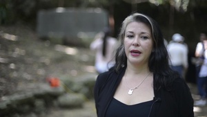 B-ROLL of Air Force spouse Heather Yeatman presents 16,000 hand-folded origami cranes