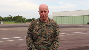 U.S. Marine Col. Michael V. Samarov answers questions from Fayettville Observer
