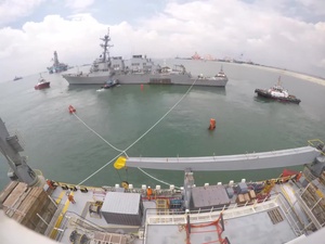 USS John S McCain is Loaded on Heavy Lift Transport MV Treasure