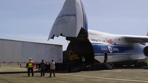 B-Roll: Antonov An-225 plane delivers electrical equipment