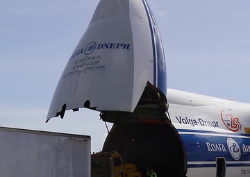 B-Roll: Antonov An-225 plane delivers electrical equipment