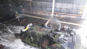 Marines Launch in Amphibious Assault Vehicles from USS Ashland