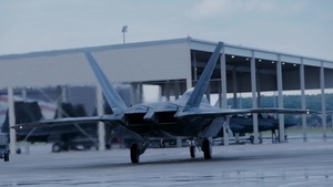 F-22 + T-38 + F-15 takeoff, taxi, and landing
