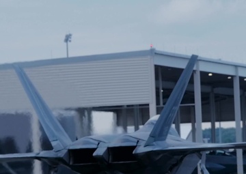 F-22 + T-38 + F-15 takeoff, taxi, and landing