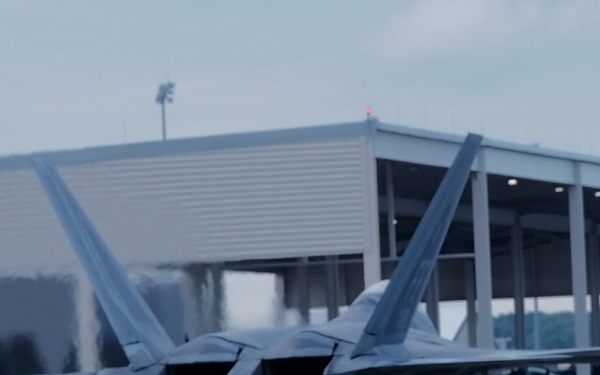 F-22 + T-38 + F-15 takeoff, taxi, and landing