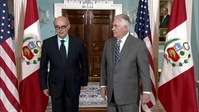 Secretary Tillerson camera spray with Peruvian Foreign Relations Minister Víctor Ricardo Luna Mendoza