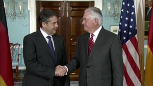 Secretary of State Rex Tillerson meets German Foreign Minister Sigmar Gabriel, at the Department of State (Camera spray)