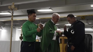 Chaplain Dorwart Holds His Last Service Aboard the USS Theodore Roosevelt