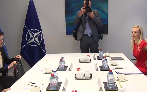 NATO SG meets UNHCR Special Envoy Angelina Jolie - Bilateral with Clare Hutchinson