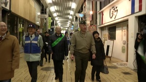 Iwakuni City, Base Officials Walk Through Town (B-Roll)