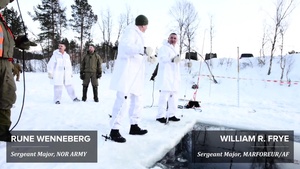 Norwegian and U.S. generals and sergeants major conduct an ice-breaking drill