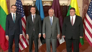 Secretary Tillerson Camera Spray with Latvian, Lithuanian and Estonian Foreign Ministers