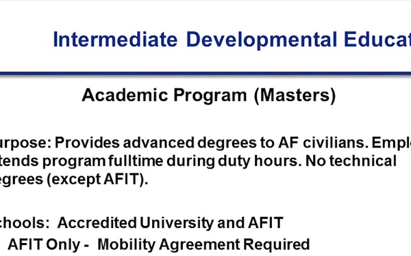 AFPC Intermediate Developmental Education (IDE) programs